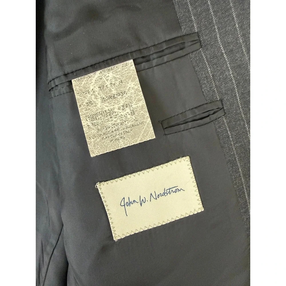 John W. Nordstrom Loro Piana Super 110s Wool Pinstripe Suit 44L 35x29 Gray